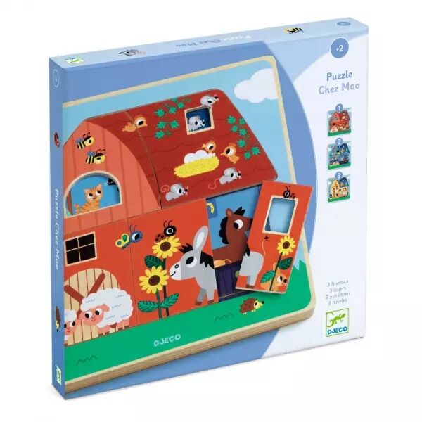 Chez Moo - Puzzle �ducatif 3 niveaux - Djeco
