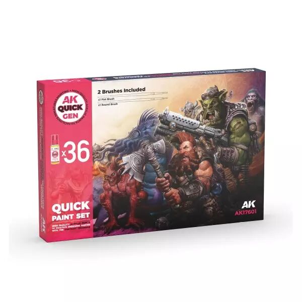 AK Interactive - Gamme Quick Gen - Quick Paint Set 36 Quick Gen Colors (2 Brushes)