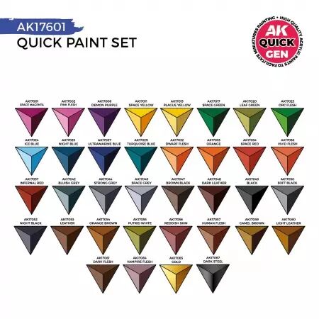 AK Interactive - Gamme Quick Gen - Quick Paint Set 36 Quick Gen Colors (2 Brushes)