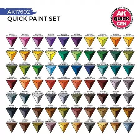 AK Interactive - Gamme Quick Gen - Quick Paint Set 72 Quick Gen Colors  (2 Brushes)