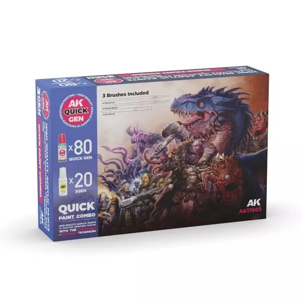 AK Interactive - Gamme Quick Gen - Quick Paint Combo Set 100 Colors (80 Quick Gen+20 Acrylic 3Gen+3 Brushes)