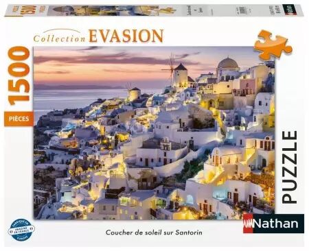 Coucher de soleil sur Santorin -  Puzzle 1500 pièces - Collection Evasion - Nathan