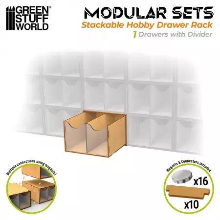 Demi-module de rangement &agrave; tiroirs empilable avec 2 tiroirs verticaux - Green Stuff World