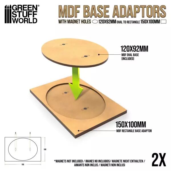 Adaptateur de socles MDF - Ovale 120x92mm � Rectangulaire 150x100mm (pack de 2)  - Green Stuff World