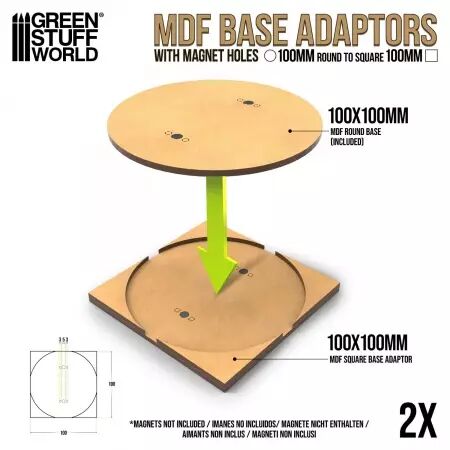 Adaptateur de socles MDF - Rond 100mm &agrave; Carr&eacute; (pack de 2)  - Green Stuff World