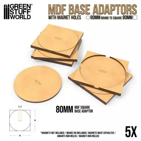 Adaptateur de socles MDF - Rond 80mm &agrave; Carr&eacute; (pack de 5)  - Green Stuff World