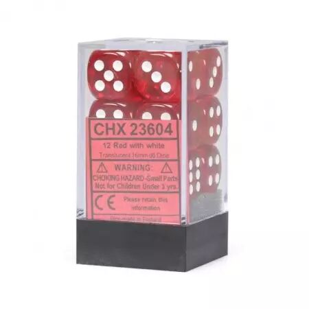 CHESSEX - Set de 12 dés 6 - TRANSPARENT - Plusieurs coloris