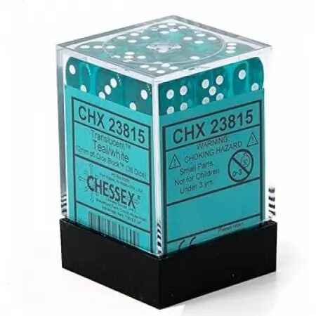 CHESSEX - Set de 36 dés 6 - TRANSPARENT - Plusieurs Coloris