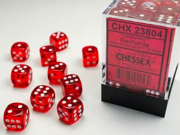 CHESSEX - Set de 36 d�s 6 - TRANSPARENT - Rouge/Blanc