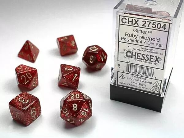 CHESSEX - Set de 7 d�s - GLITTER - Rubis/Or