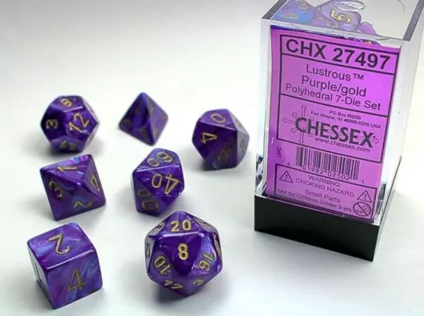 CHESSEX - Set de 7 d�s - LUSTROUS - Violet/Or