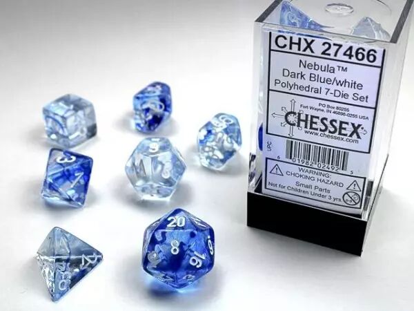 CHESSEX - Set de 7 d�s - NEBULA - Bleu Fonc�/Blanc