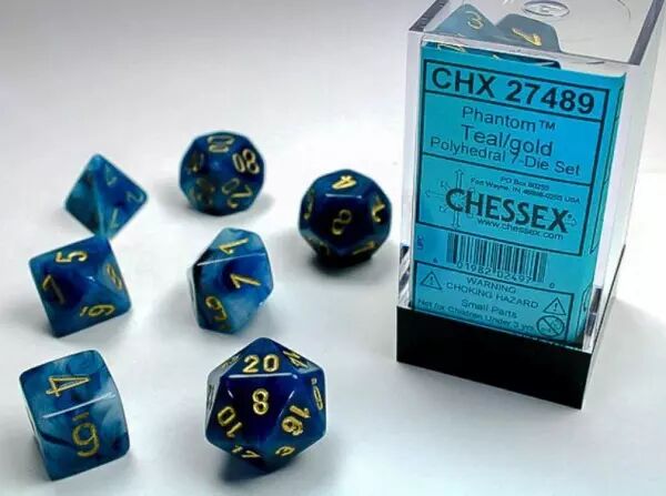 CHESSEX - Set de 7 d�s - PHANTOM - Sarcelle/Or