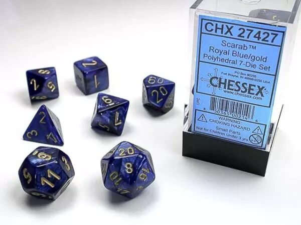 CHESSEX - Set de 7 d�s - SCARAB - Royal Blue/Or