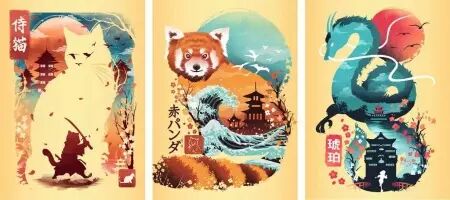 Coffret 3 mini puzzles 100 pi&egrave;ces - Chat, panda roux et dragon Ukyio-E - Ravensburger
