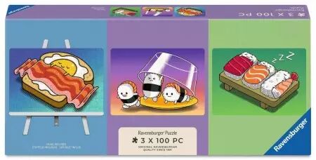 Coffret 3 mini puzzles 100 pi&egrave;ces - Repas kawaii - Ravensburger