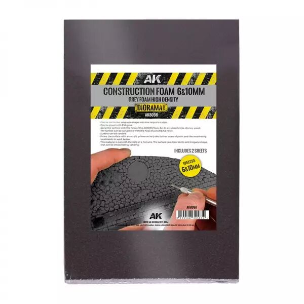 Construction Foam 6 and 10mm black foam high density 195x295mm - Diorama AK Interactive