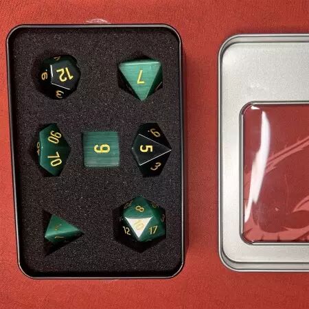 Dés Pierre Semi Précieuse - Lot de 7 dés avec boite en métal - Plusieurs coloris