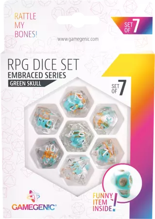 Gamegenic - Set de 7 dés JDR - Green Skull - Embraced Series