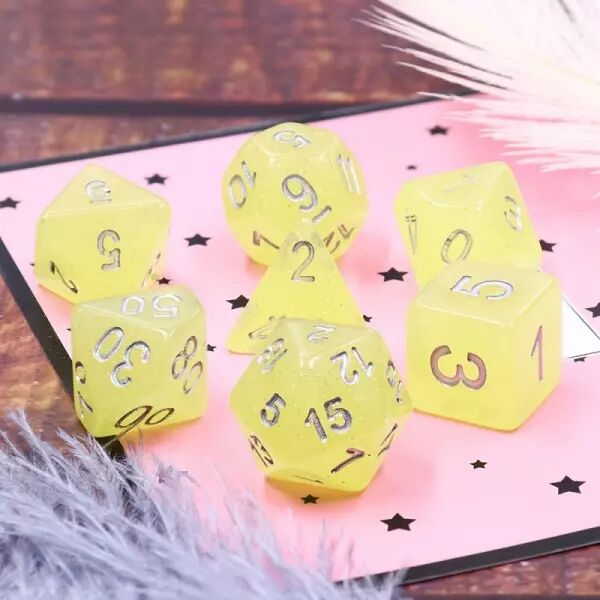 Kit de 7 d�s - Yellow Translucent Glitter 