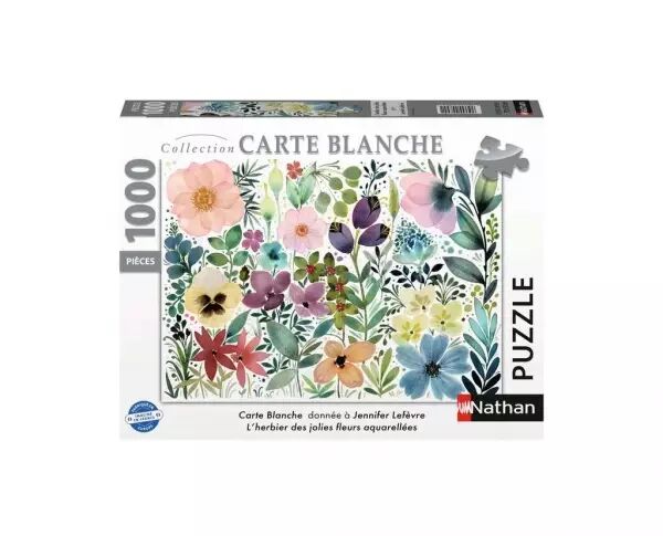 L�herbier des jolies fleurs aquarell�es - Puzzle 1000 pi�ces - Collection Carte Blanche - Nathan