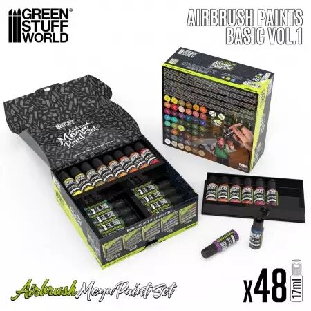 Mega Set Peintures A&eacute;rographe - Couleurs de Base Vol. 1.0 - Green Stuff World