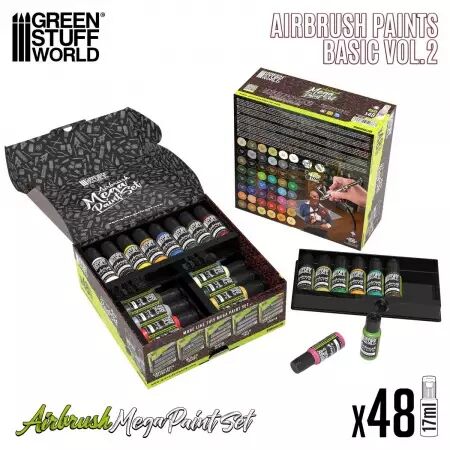 Mega Set Peintures A&eacute;rographe - Couleurs de Base Vol. 2.0 - Green Stuff World