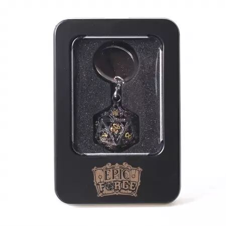 Porte cl&eacute; D20 Noir dor&eacute; - lot de 7 mini d&eacute;s m&eacute;tal (5mm)