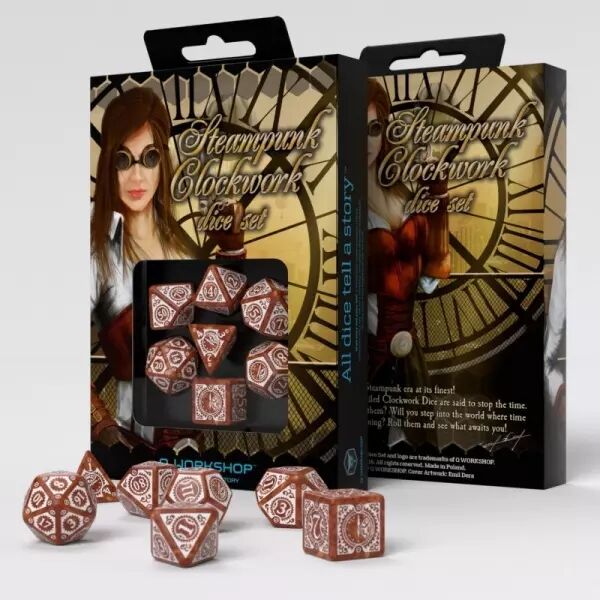 Set de d�s engrenages steampunk - caramel & blanc