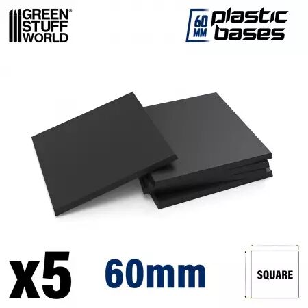 Socles en plastique noir - Carr&eacute; 60 mm (pack de 5)  - Green Stuff World
